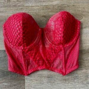 Victoria's Secret Red Pink Lace Corset Bustier Bra Top 32DD Strapless